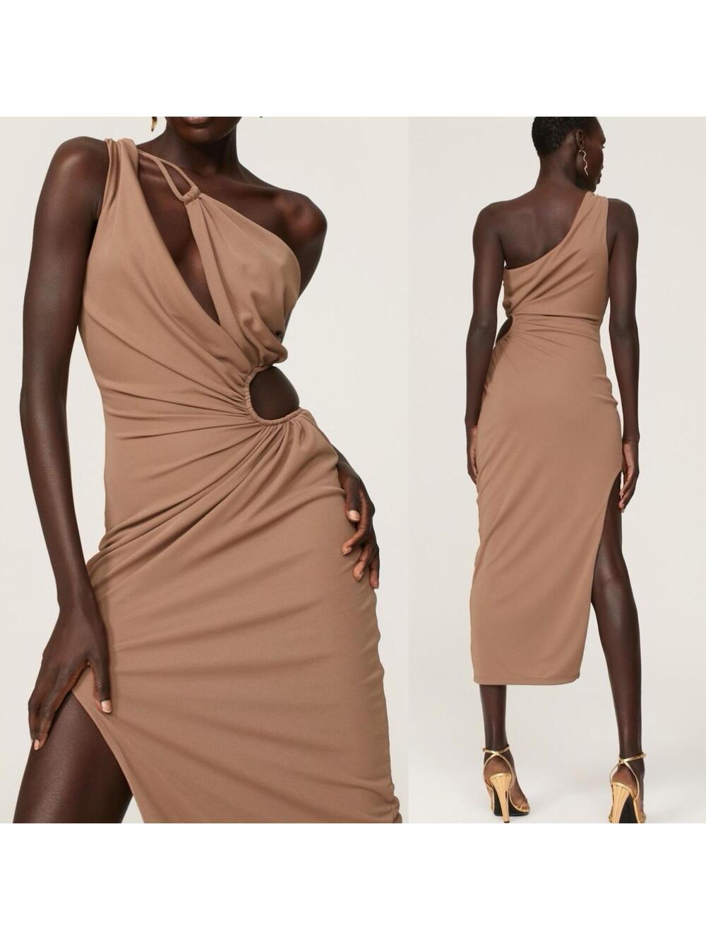NICHOLAS Drie Draped Asymmetrical Midi Dress w/ Keyhole Front/Side US 4 *FLAWED*